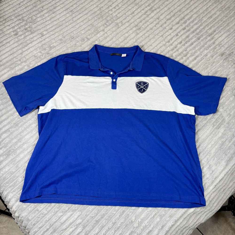 Sean John Polo Shirt Mens 5XB Blue White Colorblock SJ 98 Logo Hip Hop Y2K VTG